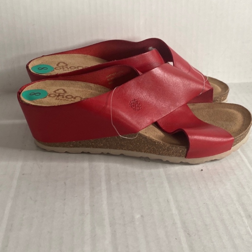 Yokono Candela Womens Red Wedge Slip On Cork Sandals